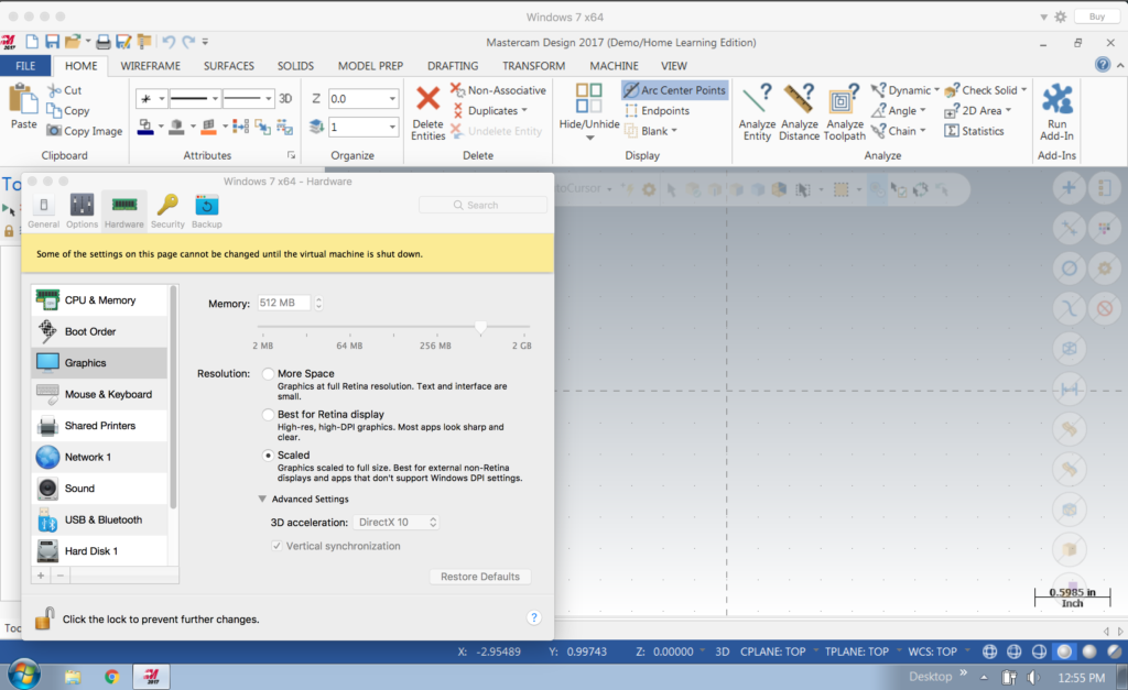 Adjusting the resolution of Parallels for Retina Displays 3D Drawing 2017